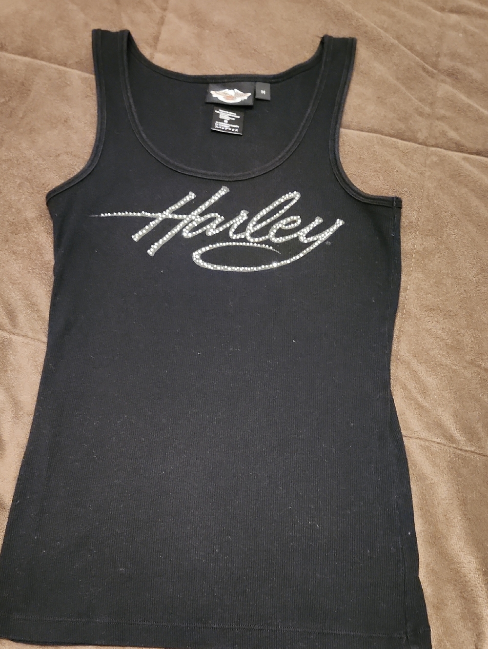 Harley-Davidson Black Tank with Silver Rhinestone Script
